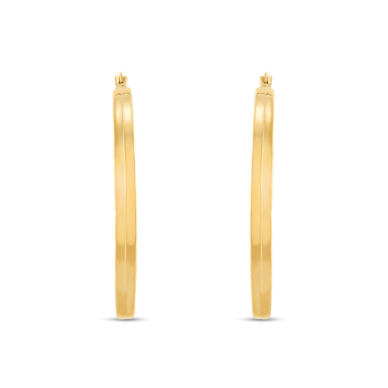 30.0mm Diamond-Cut Square Tube Hoop Earrings in Hollow 10K Gold