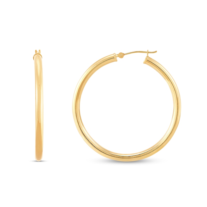 35.0mm Tube Hoop Earrings in Hollow 14K Gold
