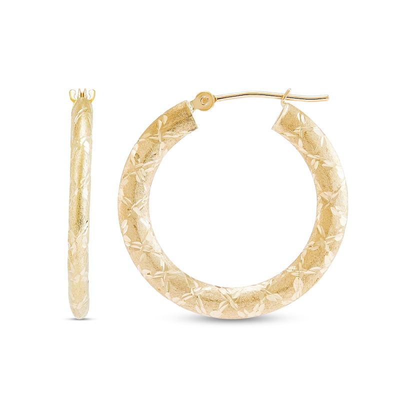 Diamond-Cut Hoop Earrings in 14K Gold with Snap-lock