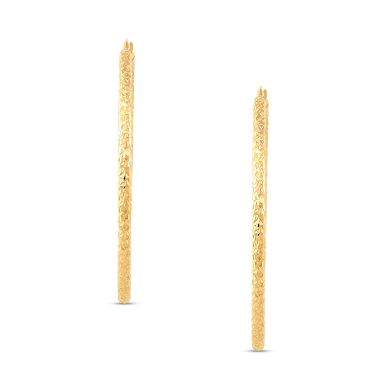 60.0mm Diamond-Cut Textured Hoop Earrings in Hollow 14K Gold