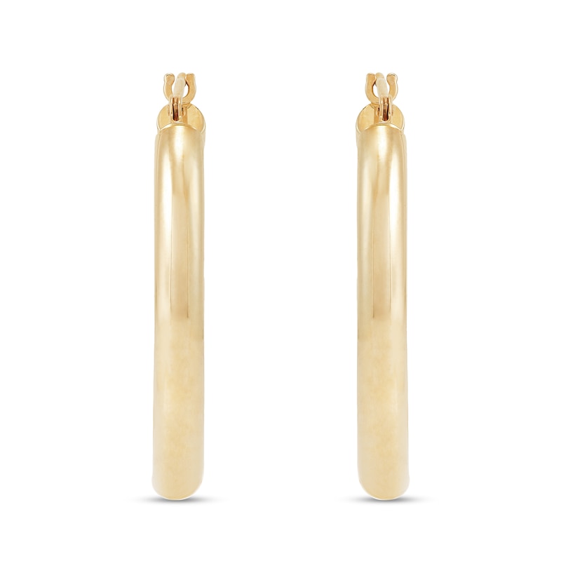 25.0mm Tube Hoop Earrings in Hollow 14K Gold