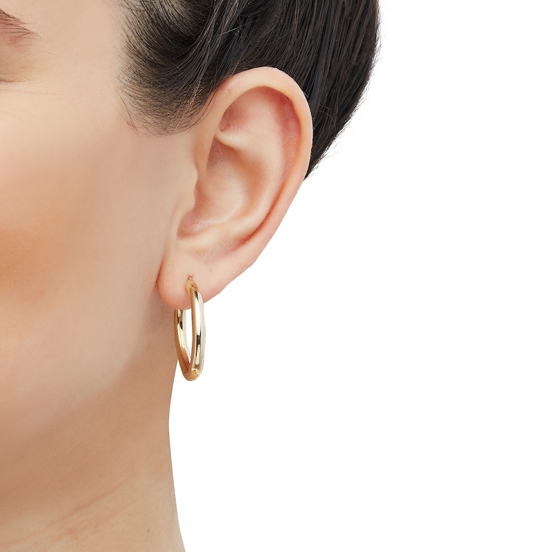 25.0mm Tube Hoop Earrings in Hollow 14K Gold