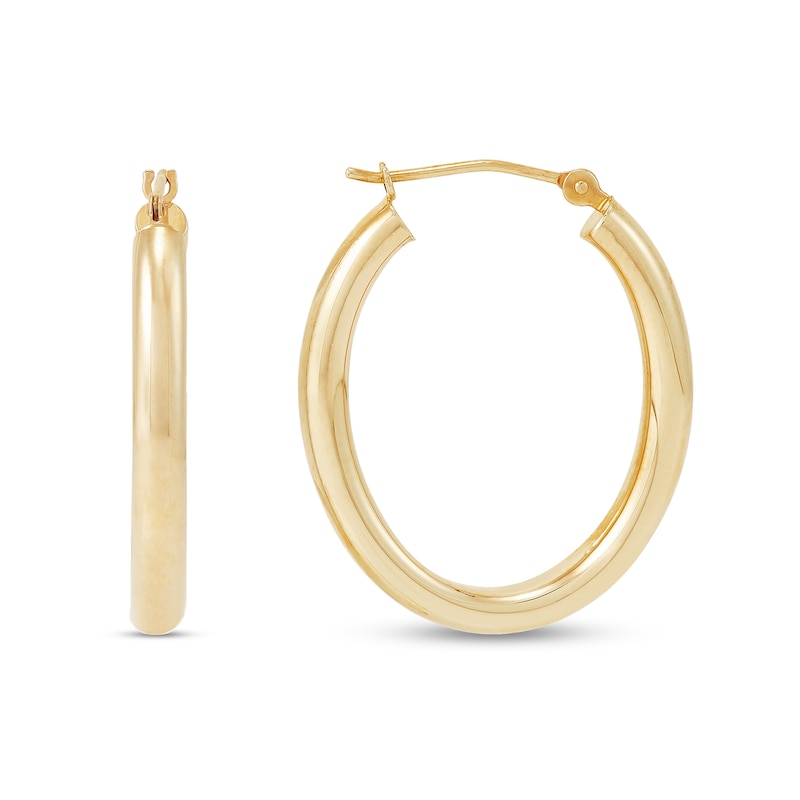 25.0mm Tube Hoop Earrings in Hollow 14K Gold