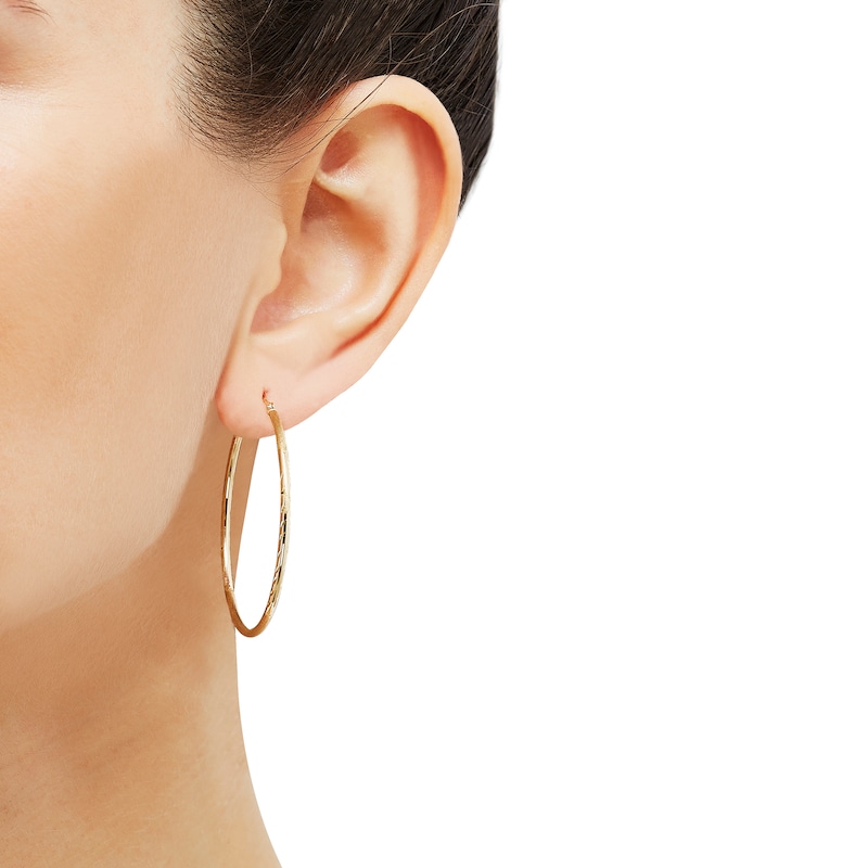 40.0mm Diamond-Cut Textured Hoop Earrings in Hollow 10K Gold