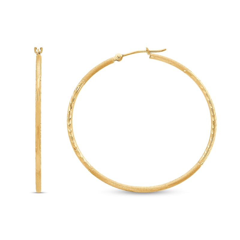 40.0mm Diamond-Cut Textured Hoop Earrings in Hollow 10K Gold