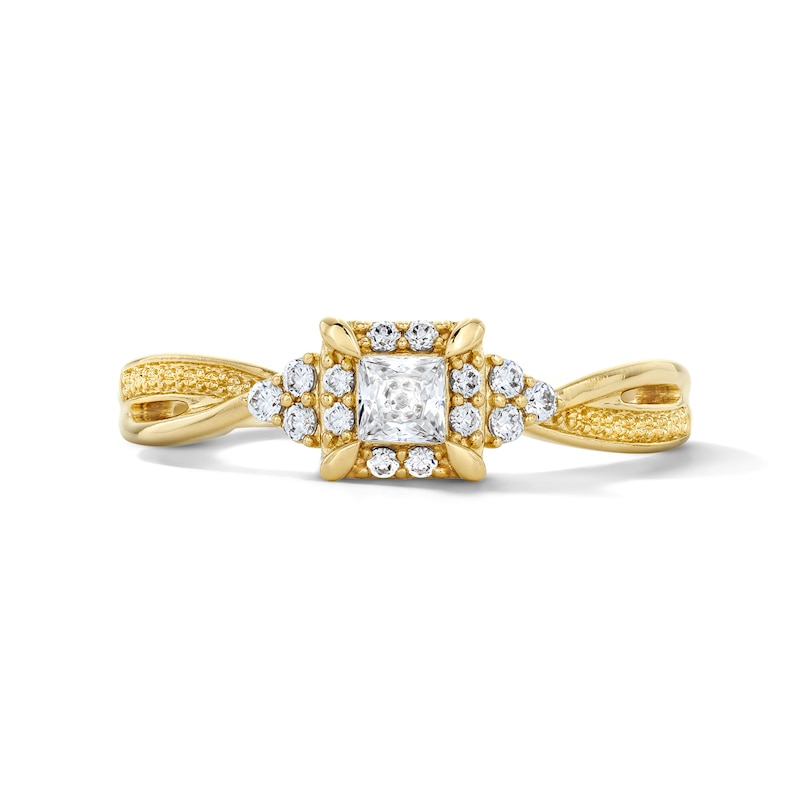 Main Image 1 of 0.25 CT. T.W. Certified Princess-Cut Lab-Grown Diamond Frame Promise Ring in 10K Gold (F/VS2)