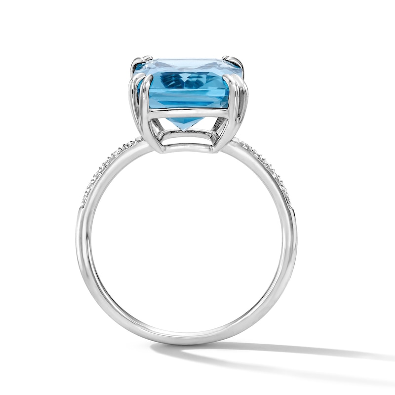 Main Image 3 of EFFY™ Collection Emerald-Cut Swiss Blue Topaz and 0.04 CT. T.W. Diamond Cocktail Ring in Sterling Silver