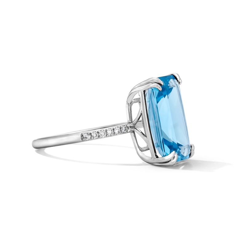 Main Image 4 of EFFY™ Collection Emerald-Cut Swiss Blue Topaz and 0.04 CT. T.W. Diamond Cocktail Ring in Sterling Silver