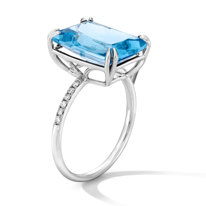 Main Image 5 of EFFY™ Collection Emerald-Cut Swiss Blue Topaz and 0.04 CT. T.W. Diamond Cocktail Ring in Sterling Silver