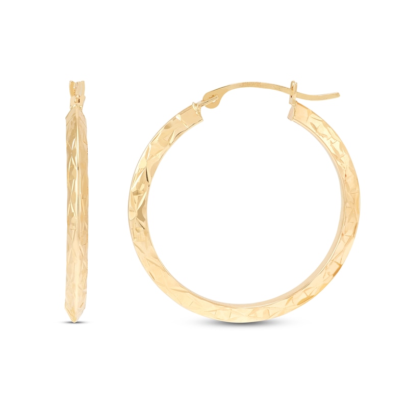 25.0mm Diamond-Cut Knife-Edge Hoop Earrings in Hollow 14K Gold