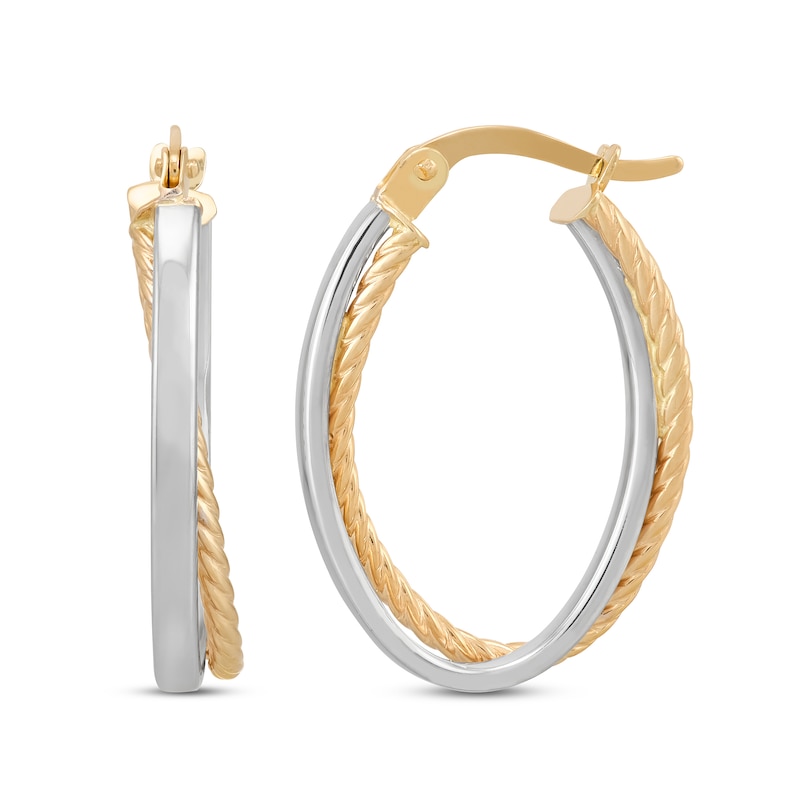 24.4mm Crossover Oval Hoop Earrings in Hollow 10K Two-Tone Gold