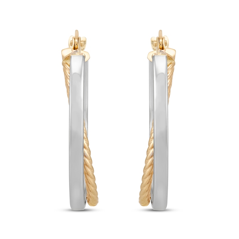 24.4mm Crossover Oval Hoop Earrings in Hollow 10K Two-Tone Gold