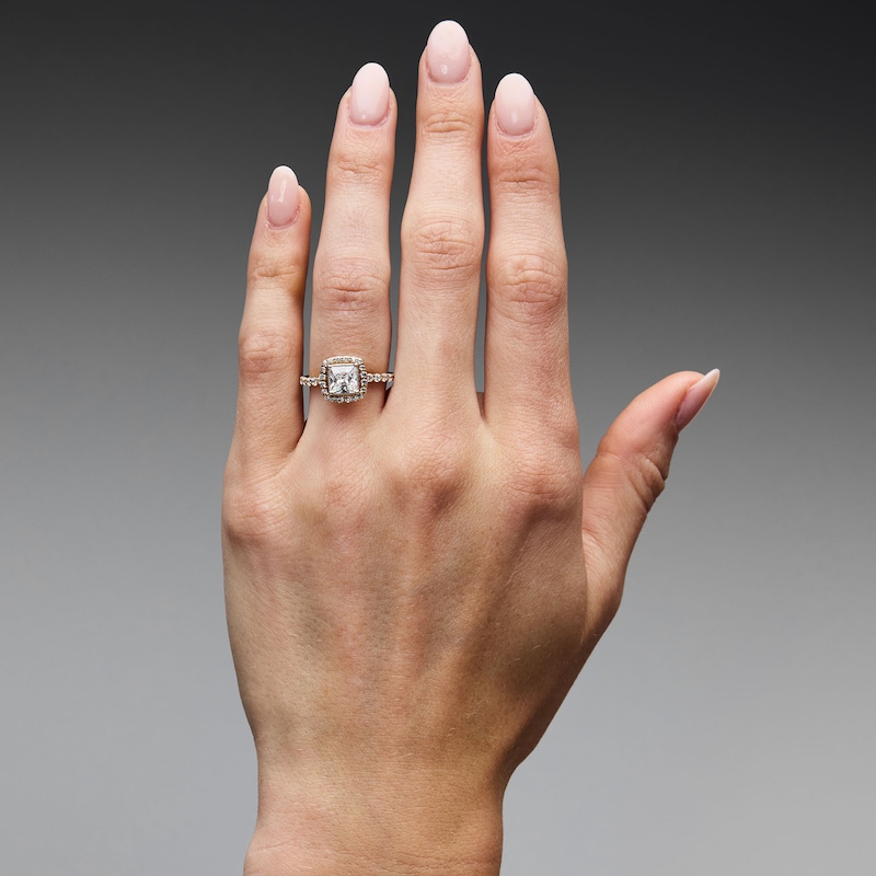 1.45 CT. T.W. Certified Princess-Cut Lab-Grown Diamond Frame Engagement Ring in 14K Gold (F/VS2)