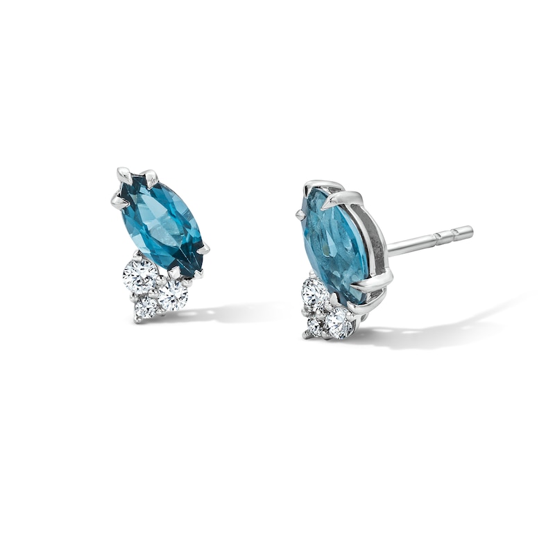 Main Image 1 of Marquise-Cut London Blue Topaz and White Lab-Created Sapphire Stud Earrings in Sterling Silver
