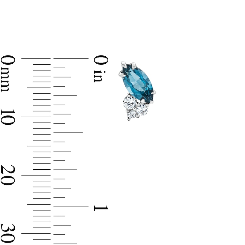 Main Image 3 of Marquise-Cut London Blue Topaz and White Lab-Created Sapphire Stud Earrings in Sterling Silver