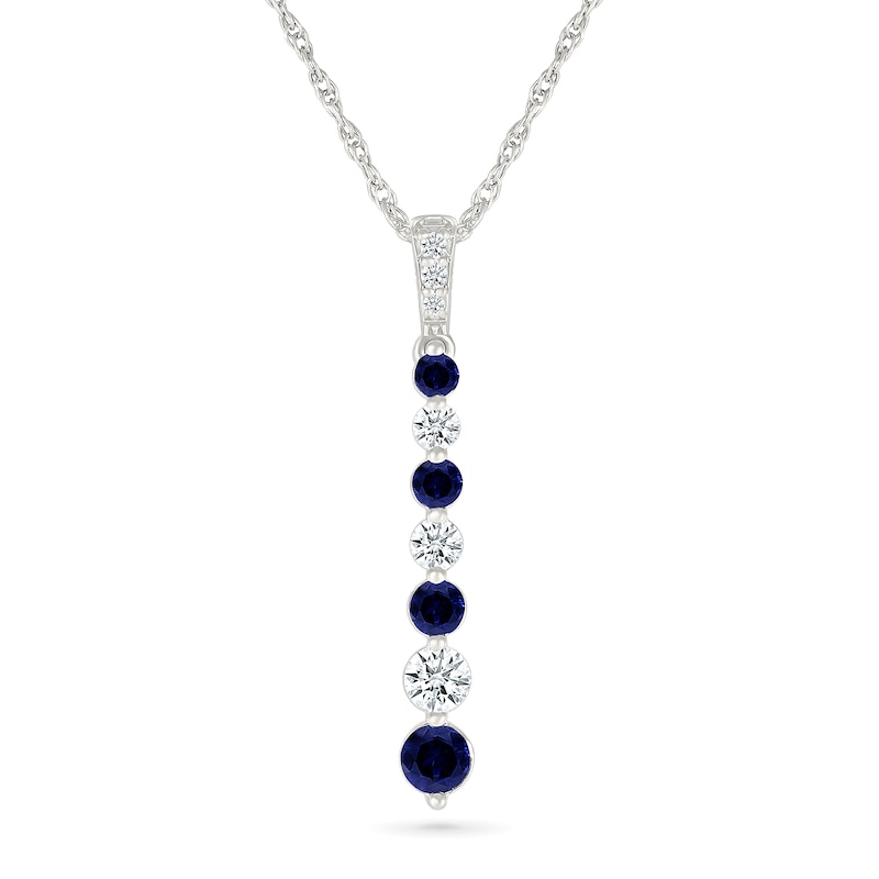 Blue Lab-Created Sapphire and 0.23 CT. T.W. Lab-Grown Diamond Journey Pendant in Sterling Silver