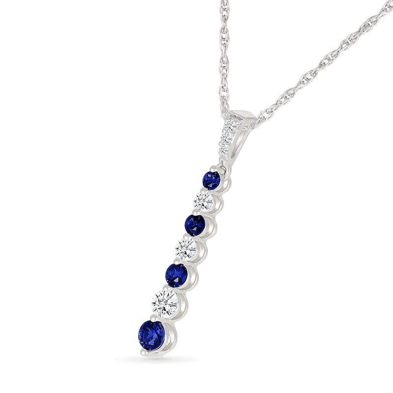 Blue Lab-Created Sapphire and 0.23 CT. T.W. Lab-Grown Diamond Journey Pendant in Sterling Silver