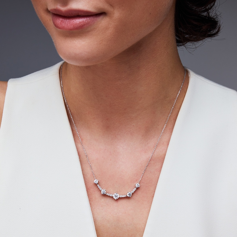 2.00 CT. T.W. Certified Lab-Grown Diamond Curved Bar Necklace in 10K White Gold (F/SI2)