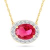 Thumbnail Image 1 of Oval Lab-Created Ruby and 0.45 CT. T.W. Certified Lab-Grown Diamond Frame Necklace in Sterling Silver with 10K Gold Plate