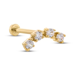 Cubic Zirconia Curved Bar Cartilage Single Stud Earring in Solid 14K Gold – 18G