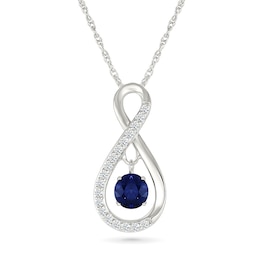 Blue Lab-Created Sapphire and 0.12 CT. T.W. Certified Lab-Grown Diamond Infinity Pendant in Sterling Silver