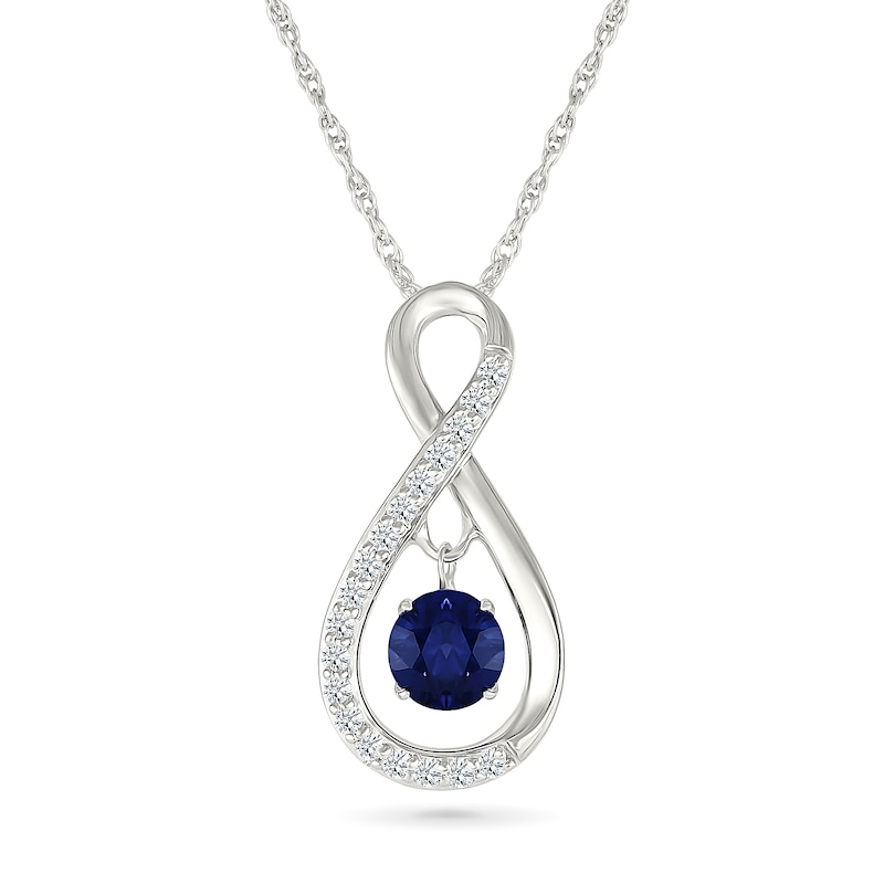 Main Image 1 of Blue Lab-Created Sapphire and 0.12 CT. T.W. Certified Lab-Grown Diamond Infinity Pendant in Sterling Silver