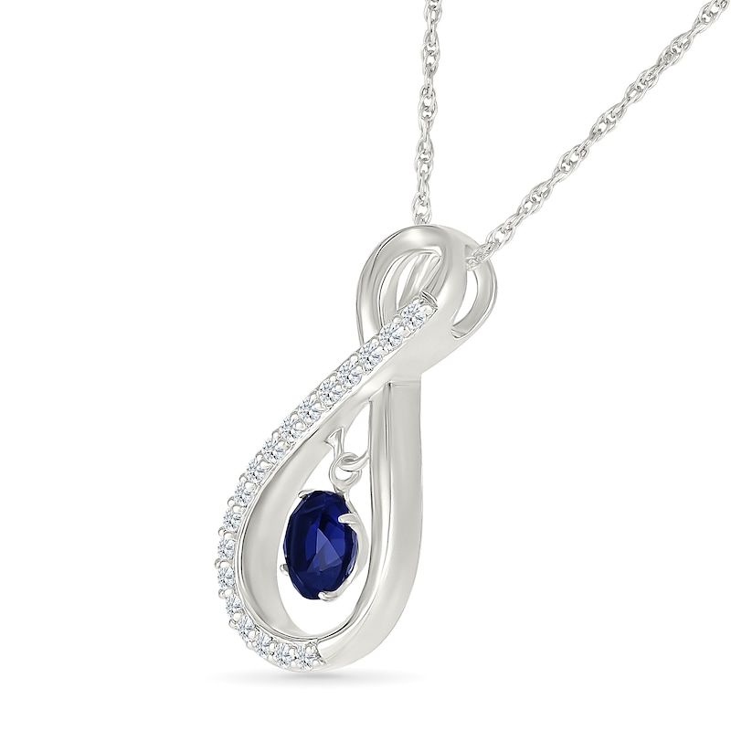 Main Image 2 of Blue Lab-Created Sapphire and 0.12 CT. T.W. Certified Lab-Grown Diamond Infinity Pendant in Sterling Silver