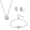 Thumbnail Image 1 of Pear-Shaped White Lab-Created Sapphire Pendant, Bolo Bracelet and Earrings Set in Sterling Silver