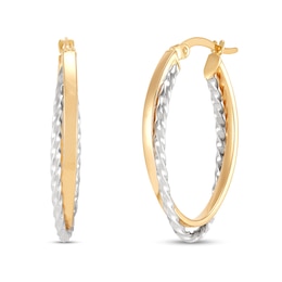 28.8mm Diamond-Cut Crossover Oval Hoop Earrings in Hollow 10K Two-Tone Gold