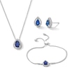 Thumbnail Image 1 of Pear-Shaped Blue and White Lab-Created Sapphire Pendant, Bolo Bracelet and Earrings Set in Sterling Silver