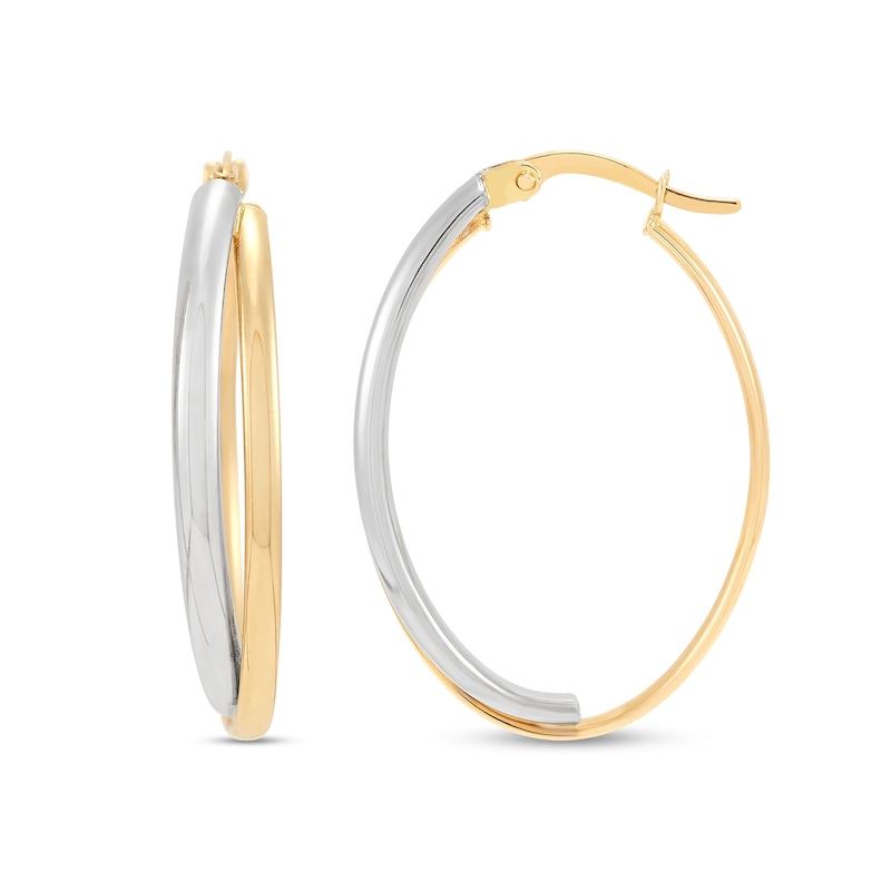 30.8mm Double Hoop Earrings in Hollow 10K Two-Tone Gold