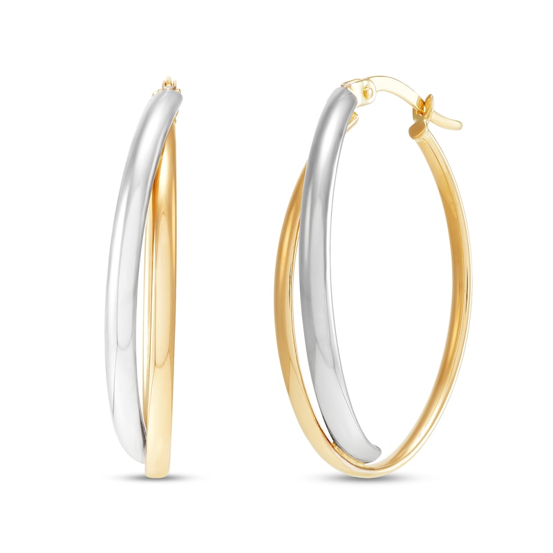 30.8mm Double Hoop Earrings in Hollow 10K Two-Tone Gold