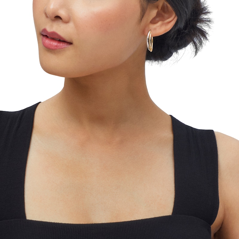 30.8mm Double Hoop Earrings in Hollow 10K Two-Tone Gold