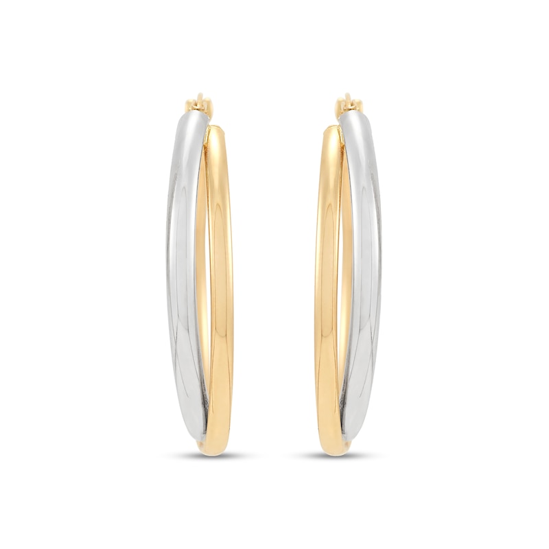 30.8mm Double Hoop Earrings in Hollow 10K Two-Tone Gold