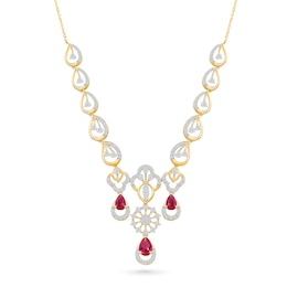 Pear-Shaped Ruby and 1.70 CT. T.W. Lab-Grown Diamond Linked Teardrop Chandelier Necklace in 18K Gold (F/VS2)