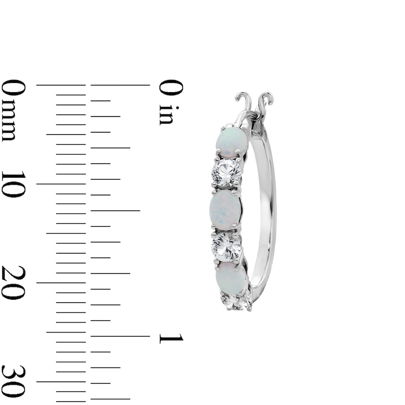 Main Image 2 of Oval Lab-Created Opal and White  Lab-Created Sapphire Hoop Earrings in Sterling Silver