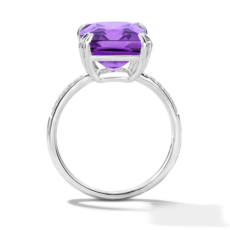 Main Image 2 of EFFY™ Collection Emerald-Cut Amethyst and 0.04 CT. T.W. Diamond Cocktail Ring in Sterling Silver