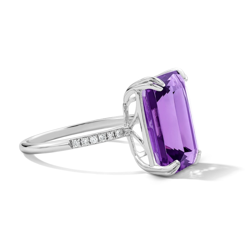 Main Image 3 of EFFY™ Collection Emerald-Cut Amethyst and 0.04 CT. T.W. Diamond Cocktail Ring in Sterling Silver