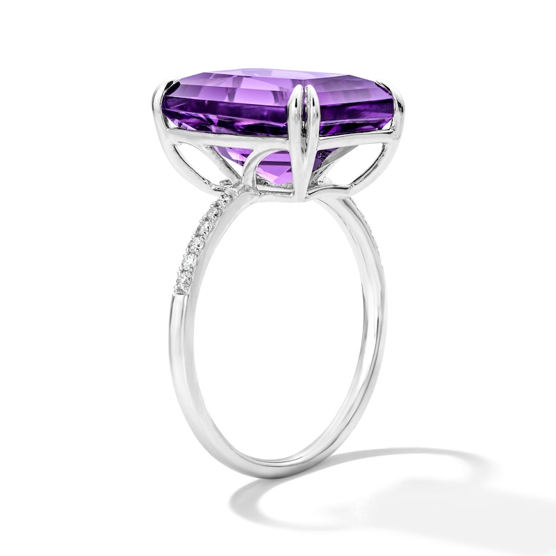 Main Image 4 of EFFY™ Collection Emerald-Cut Amethyst and 0.04 CT. T.W. Diamond Cocktail Ring in Sterling Silver