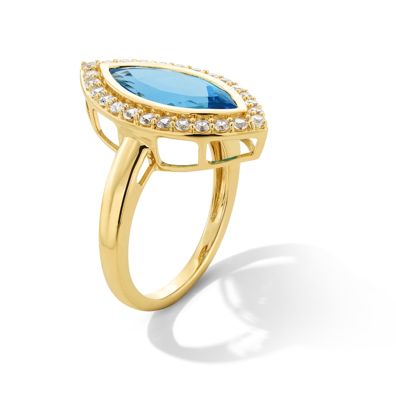 Main Image 3 of Marquise-Cut Swiss Blue Topaz and White Lab-Created Sapphire Frame Ring in Sterling Silver with 14K Gold Plate