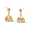 Thumbnail Image 1 of Ruby and 0.58 CT. T.W. Lab-Created Diamond Bell Drop Earrings in 18K Gold (I/SI2)
