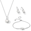 Thumbnail Image 1 of 8mm Freshwater Cultured Pearl and White Lab-Created Sapphire Pendant, Bolo Bracelet and Earrings Set in Sterling Silver