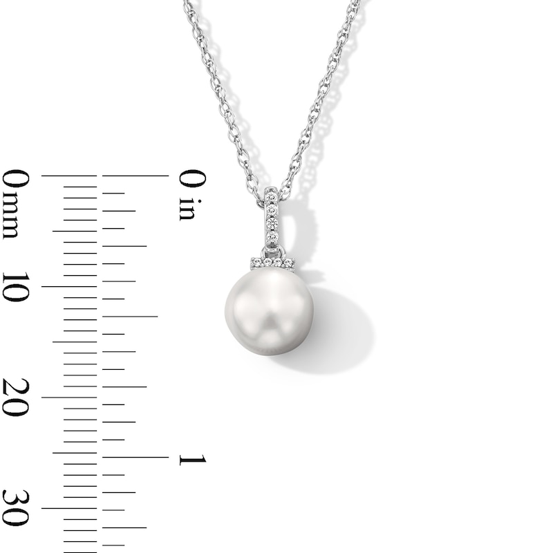 Main Image 2 of 8mm Freshwater Cultured Pearl and White Lab-Created Sapphire Pendant, Bolo Bracelet and Earrings Set in Sterling Silver