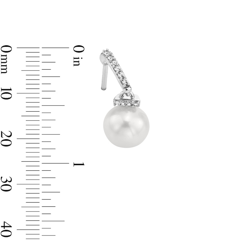 Main Image 3 of 8mm Freshwater Cultured Pearl and White Lab-Created Sapphire Pendant, Bolo Bracelet and Earrings Set in Sterling Silver