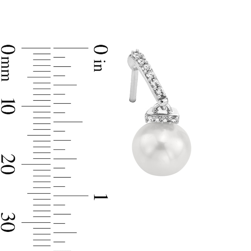 8mm Freshwater Cultured Pearl and White Lab-Created Sapphire Pendant, Bolo Bracelet and Earrings Set in Sterling Silver