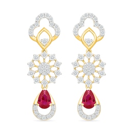 Pear-Shaped Ruby and 0.69 CT. T.W. Lab-Grown Diamond Drop Earrings in 18K Gold (F/VS2)