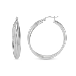 30.0mm Crossover Tube Hoop Earrings in Hollow Sterling Silver