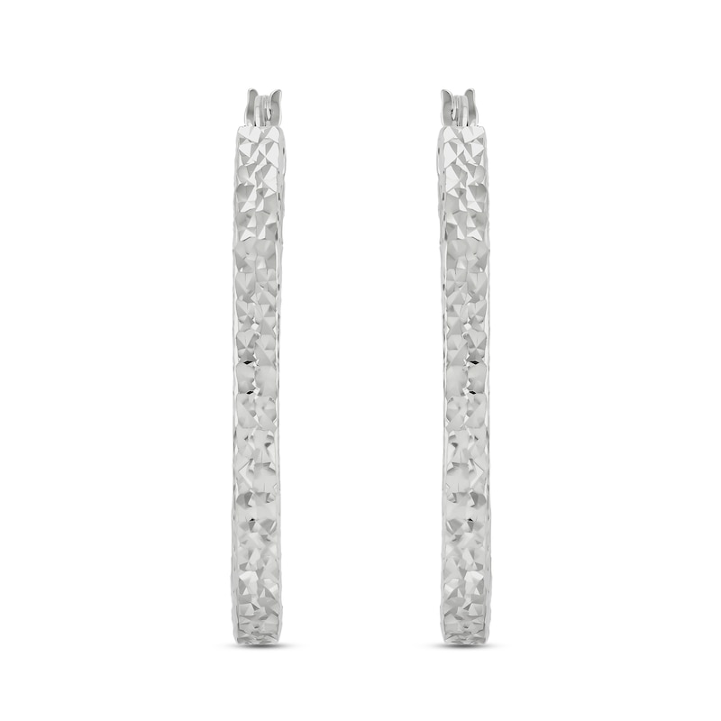23.0mm Diamond-Cut Oval Square-Tube Hoop Earrings in Hollow Sterling Silver