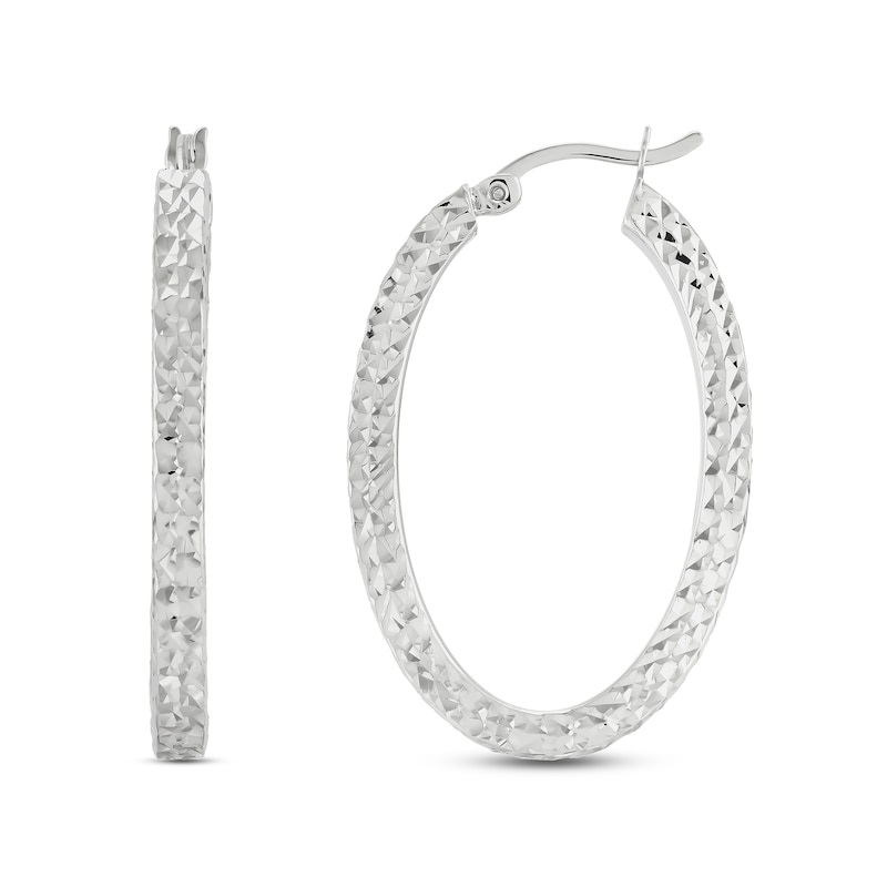 23.0mm Diamond-Cut Oval Square-Tube Hoop Earrings in Hollow Sterling Silver