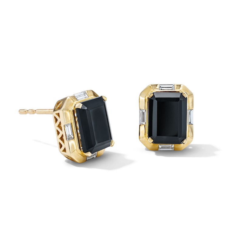 EFFY™ Collection Emerald-Cut Black Onyx and 0.14 CT. T.W. Baguette-Cut Diamond Stud Earrings in 14K Gold